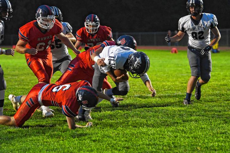 Franklin Tech’s Tyler Yetter runs for a touchdown in the first quarter against Frontier in South Deerfield Friday night. 