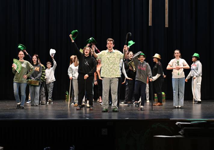 Students rehearse a scene for Ralph C. Mahar Regional School’s production of “The Wizard of Oz.”