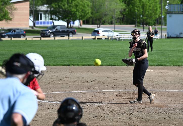 Pioneer’s Jaelyn Boliski pitches against Athol in Northfield on Tuesday. 