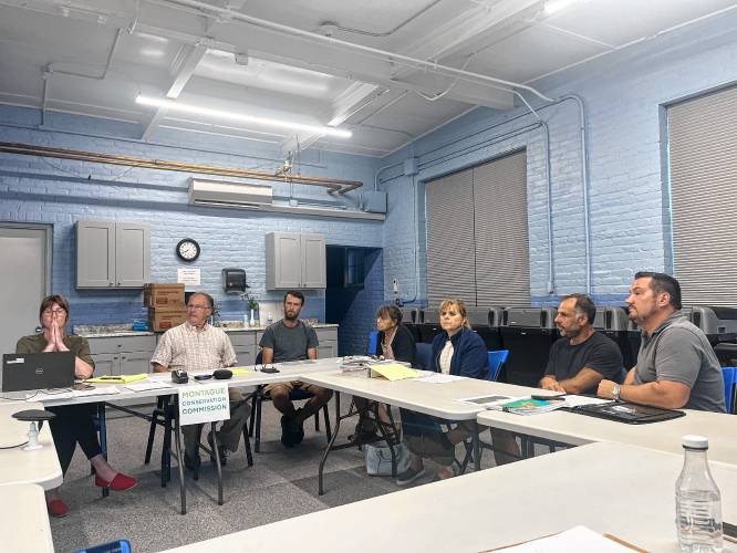 Members of the Montague Conservation Commission and representatives from Falls Farm meet at Montague Town Hall on Thursday. Members of the Montague Conservation Commission and representatives from Falls Farm meet at Montague Town Hall on Thursday.