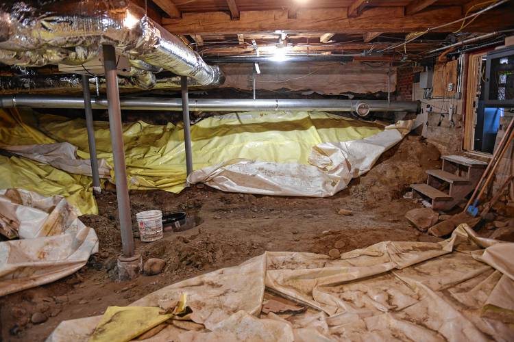 The section of the basement that has a dirt floor in the Ashfield Town Hall.