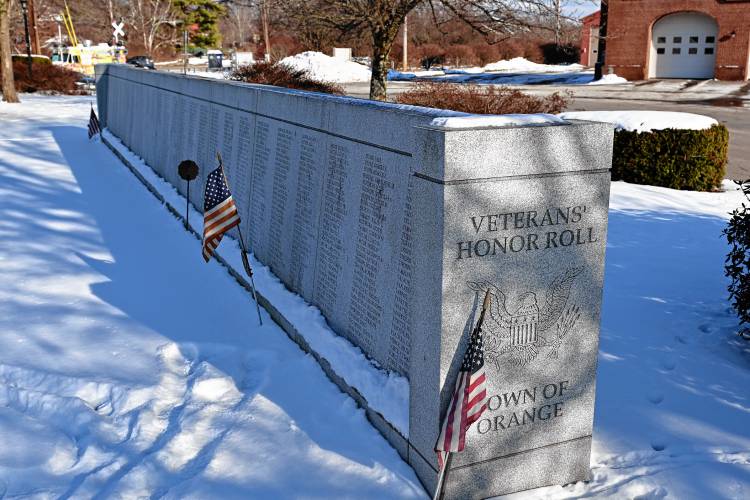The Orange Honor Roll Wall in Memorial Park. The Trustees of Soldiers’ Memorials are interested in expanding the Honor Roll Wall, which stops at the Vietnam War. Expansion would enable the listing of veterans that served in conflicts since American troops were withdrawn from Vietnam in 1973.