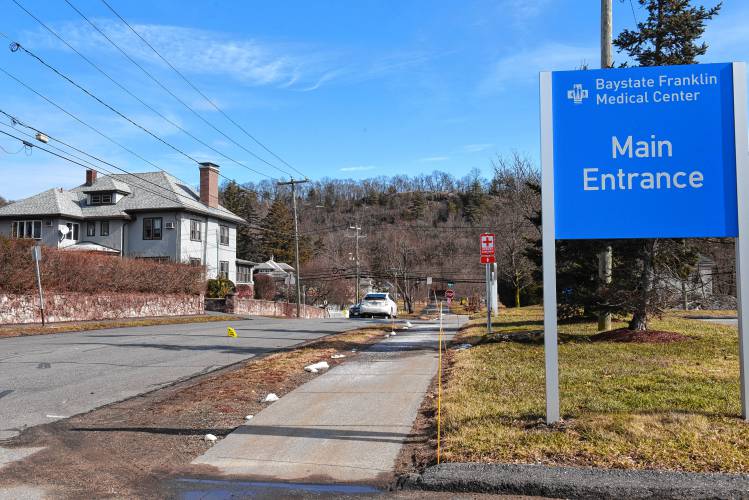 Beacon Street, seen here near Baystate Franklin Medical Center, is slated for new sidewalks.
