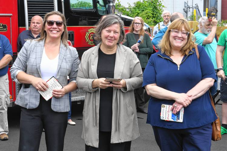 From left, Rep. Natalie Blais, Sen. Jo Comerford and Rep. Susannah Whipps attended the grand opening of the new Greenfield Fire Station on Monday morning in Greenfield. 