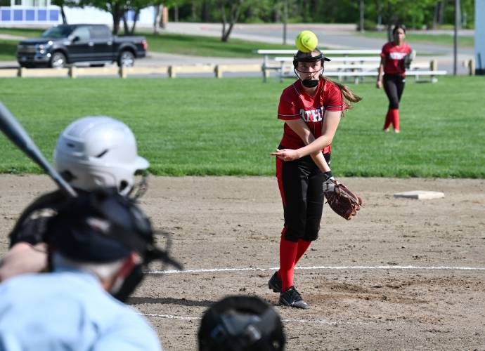 Athol’s Ella Reed pitches against Pioneer in Northfield on Tuesday. 