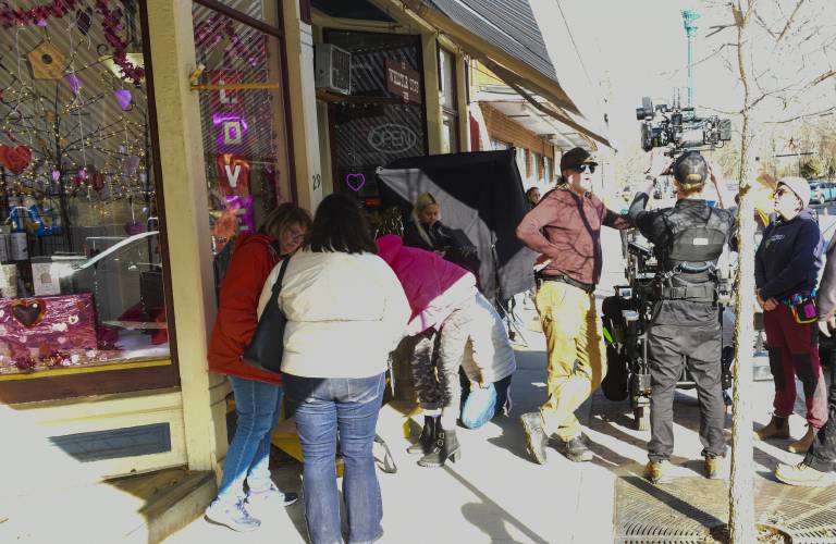 A film crew sets up to shoot a scene for the movie “Sheepdog” in Millers Falls in February 2023. The film will make its worldwide debut at the 40th Boston Film Festival on its opening night Sept. 20