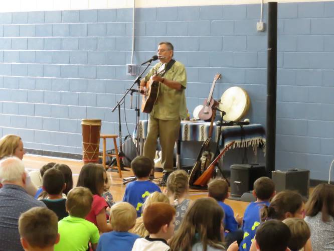 The Bernardston Senior Center will host a teddy bear picnic with musician Roger Tincknell, pictured during a performance in Northfield, and Bernardston Elementary School kindergartners on Thursday, May 30.