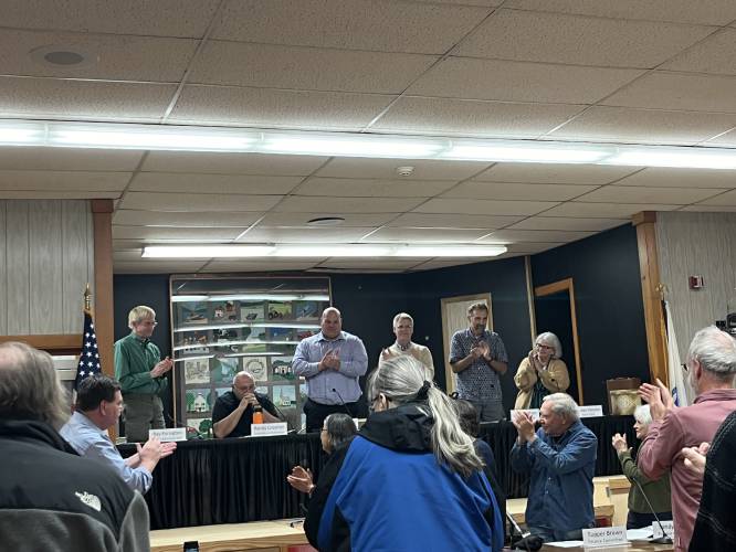 Gill town officials and residents gave a round of applause to Selectboard member Randy Crochier on Monday during his last Annual Town Meeting before he leaves the board after 15 years of service.